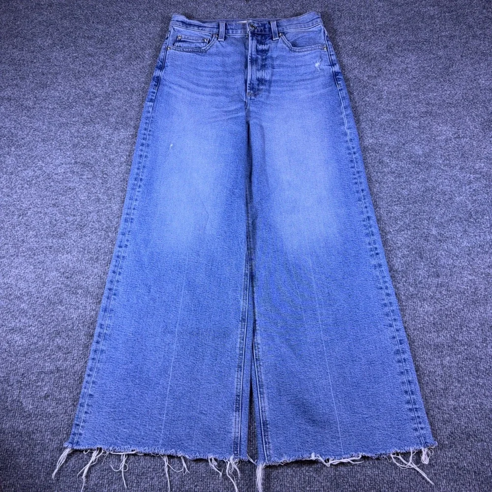 Pistola Womens High Rise Wide Leg Raw Hem Jeans Blue Denim Size 27